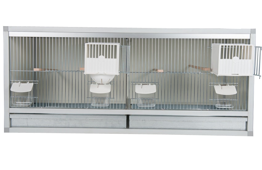 Aluminium broedkooi 100 cm breed 2 vakken met keizersnestkasten Aluminium broedkooi 100 cm breed 2 vakken met keizersnestkasten
