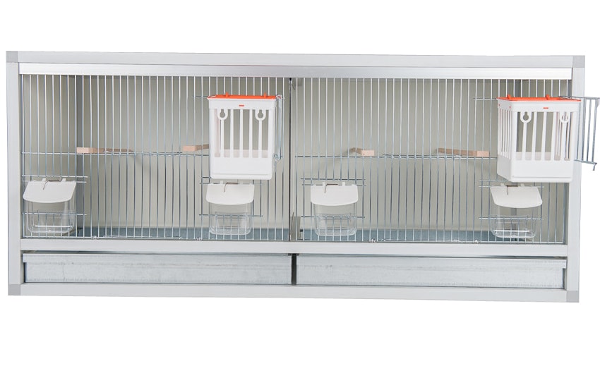 Aluminium broedkooi 100 cm met traliesnestkasten Aluminium broedkooi 100 cm met traliesnestkasten