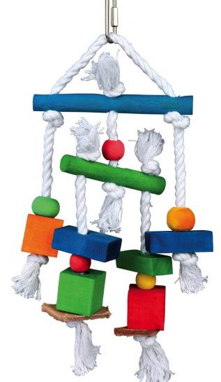 Vogelspeeltje met leer en touw