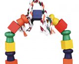 Stevige vogelschommel met kleurige houten blokjes