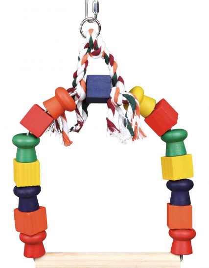 Stevige vogelschommel met kleurige houten blokjes