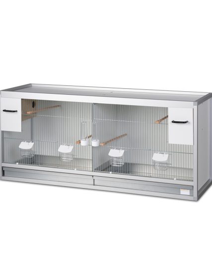 Aluminium broedkooi 120/40/53cm twee hokken met gouldamadine nestkasten